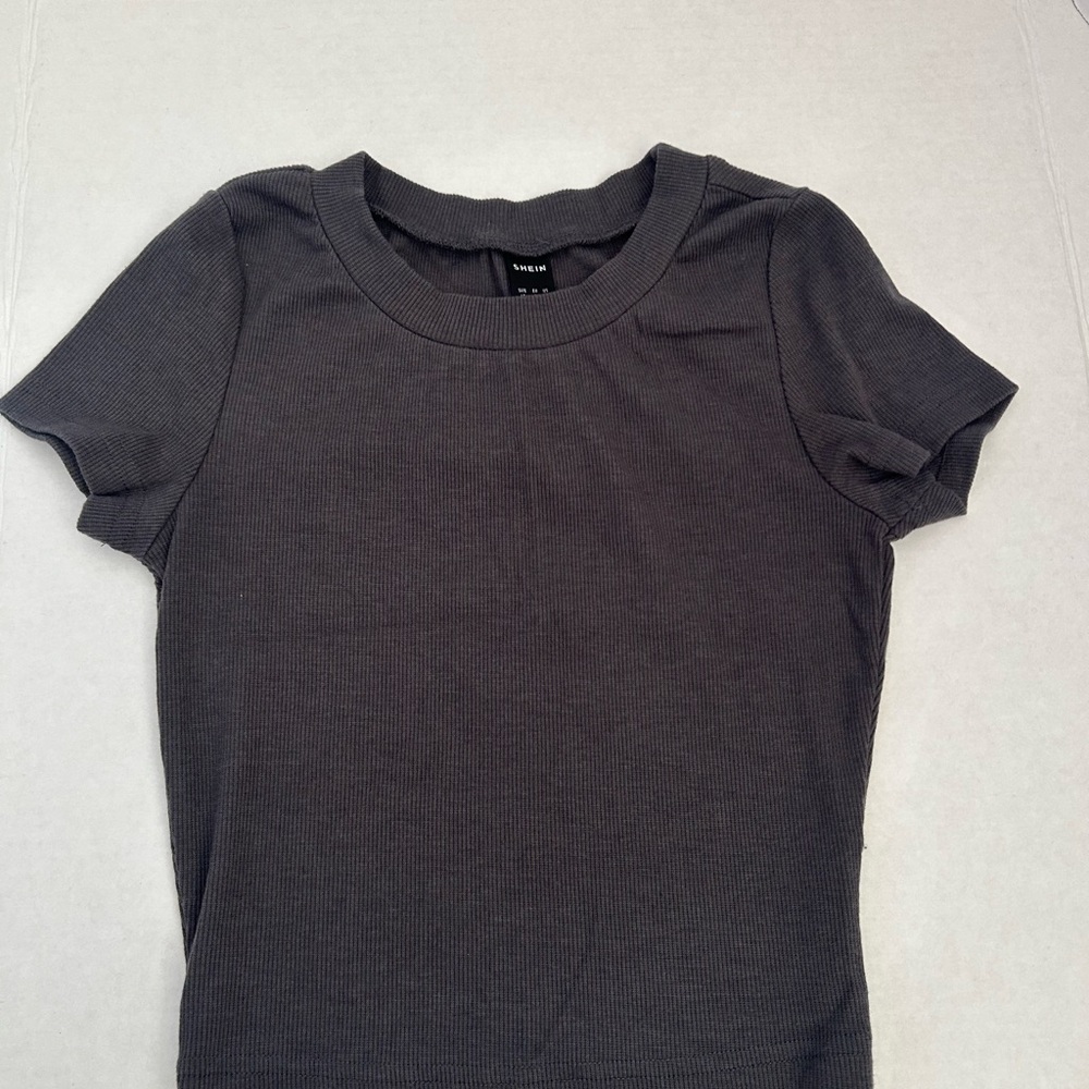 SHEIN Black Ribbed Short Sleeve Tee